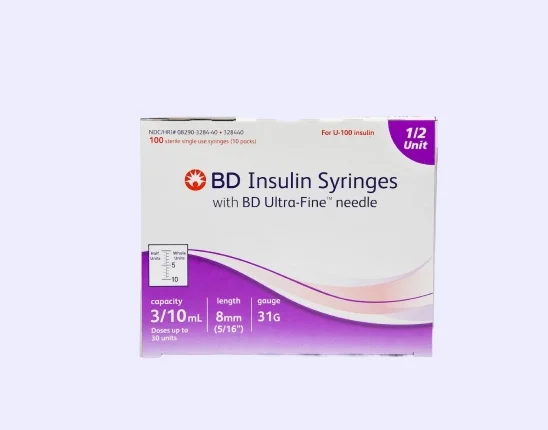 0.3 cc Ultra Fine Syringe 31 gauge with 1/2 unit markings - Box of 100 (BD)