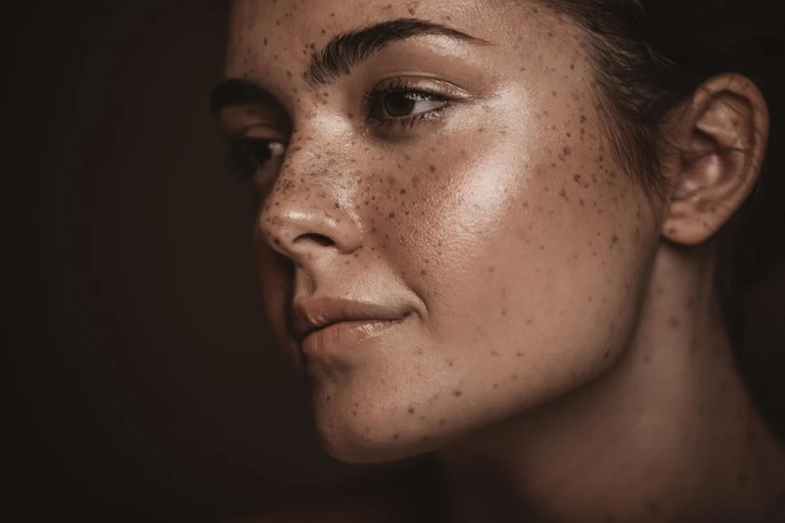 Beautiful young girl with freckle