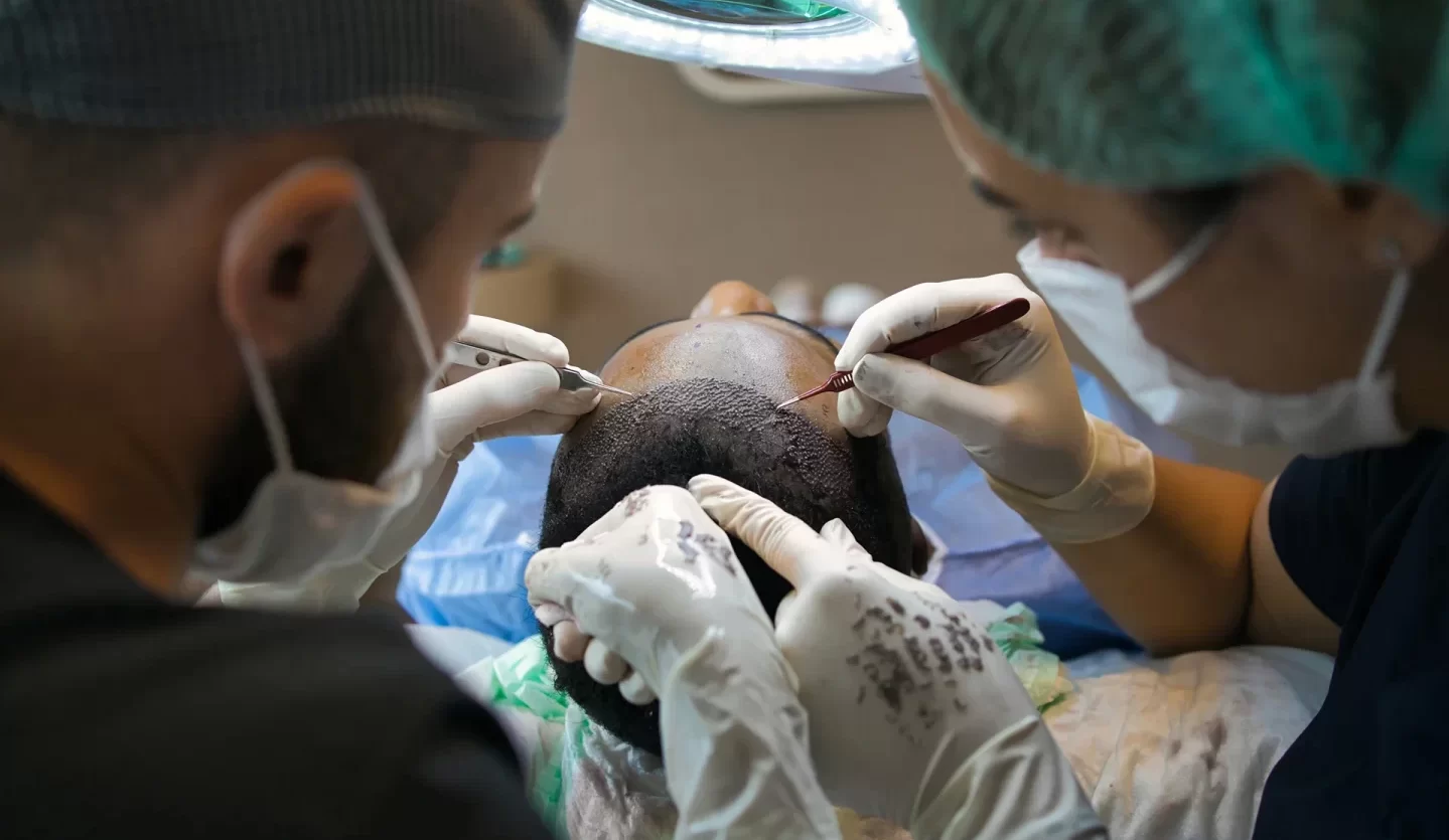 a man undergoes hair transplant
