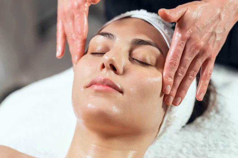 Woman's face getting treatment