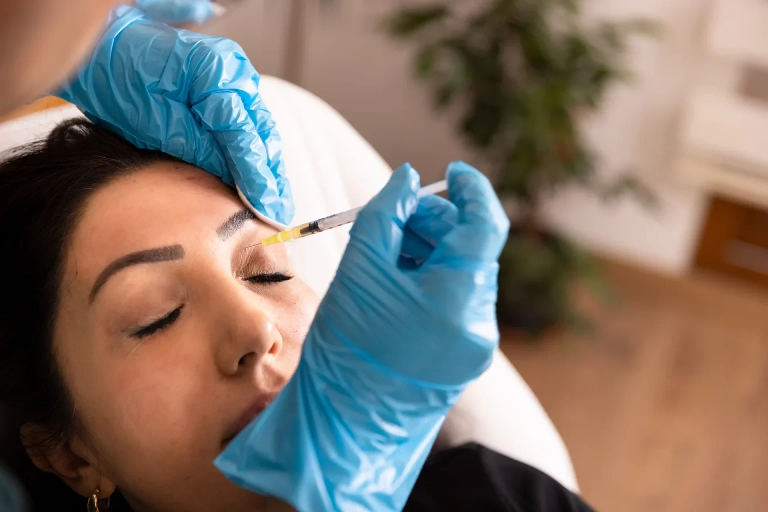 Woman's face getting treatment