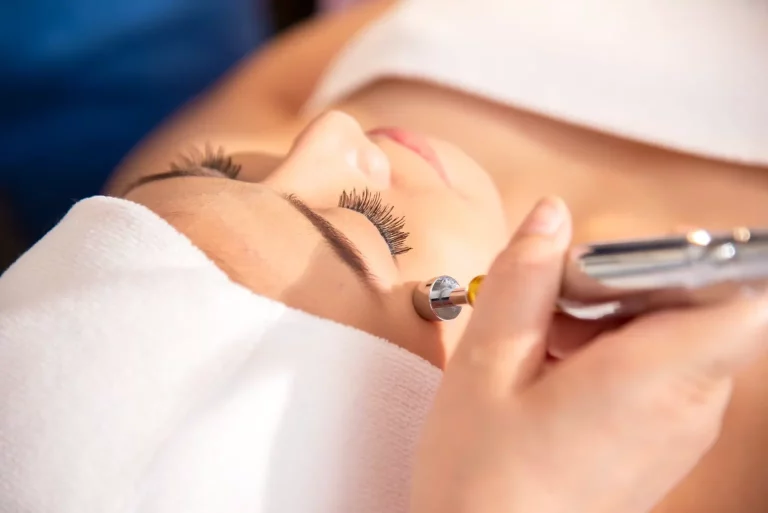 Woman's face getting treatment