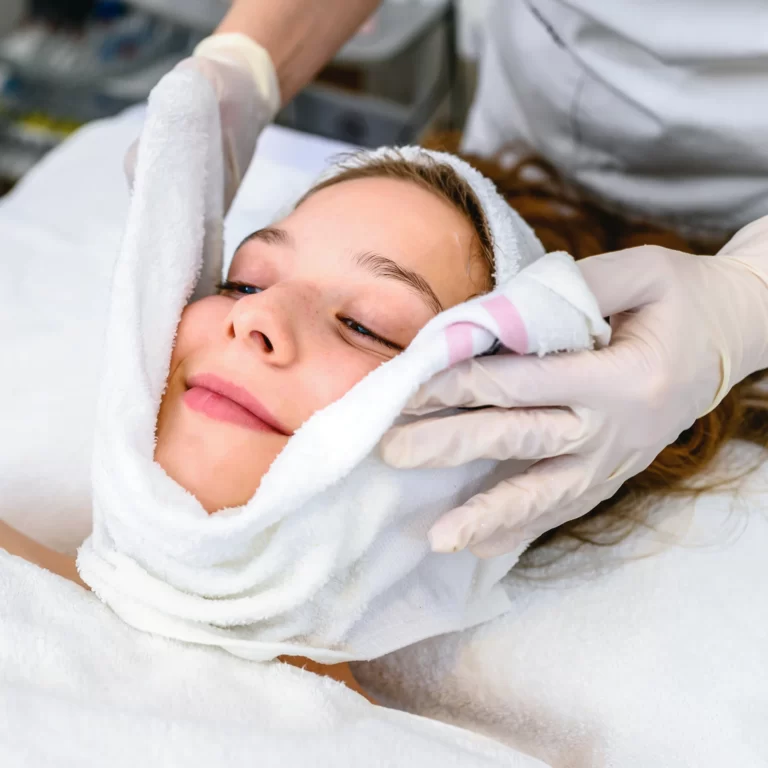 Woman's face getting treatment