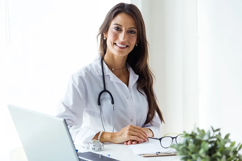 a dermatologist inside her clinic