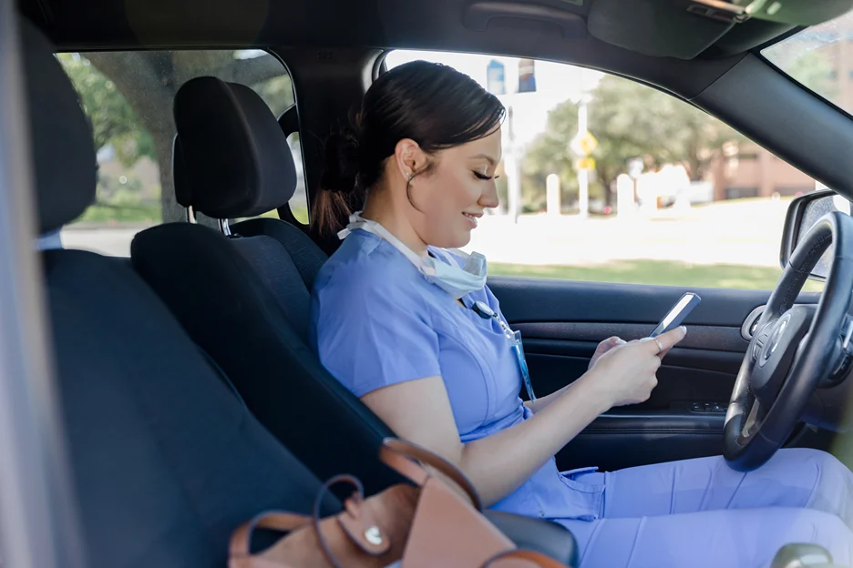 esthetician inside a vehicle