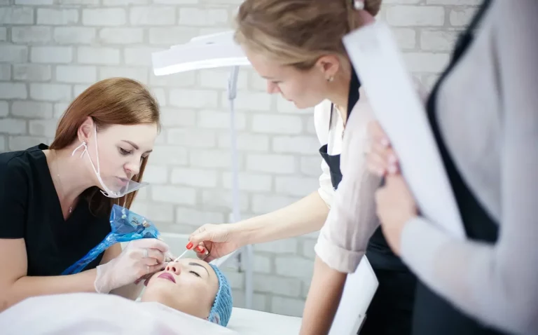 esthetician doing microblading