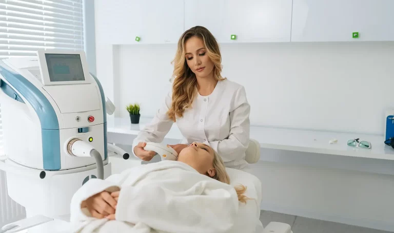 esthetician doing laser procedure