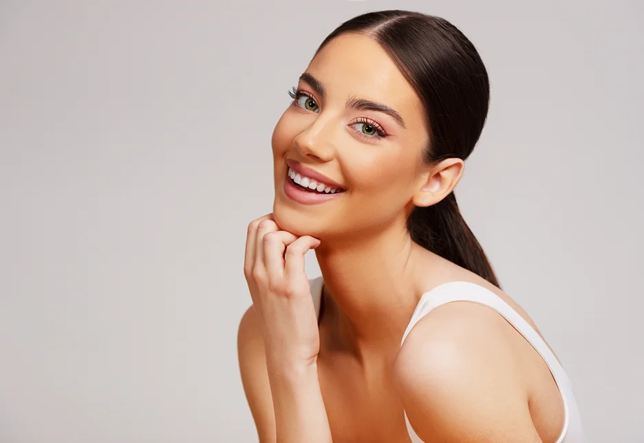 a portrait of a woman with radiant skin after salmon pdrn injection