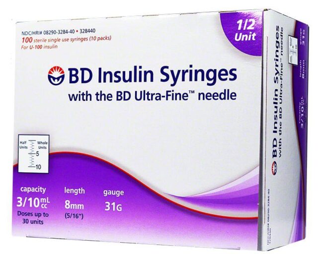 0.3 cc Ultra Fine Syringe 31 gauge with 1/2 unit markings - Box of 100 (BD) - Image 3