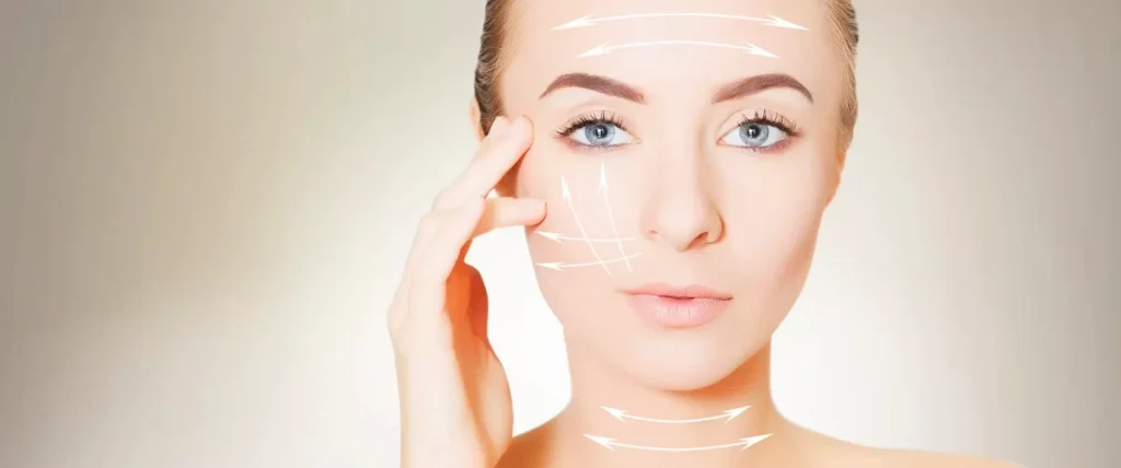 Woman face portrait with lifting marks