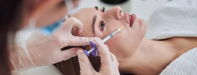 Woman receiving dermal filler treatment.