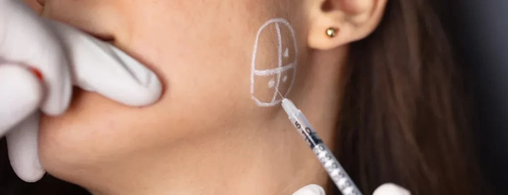 Injection to the face in the chin area.