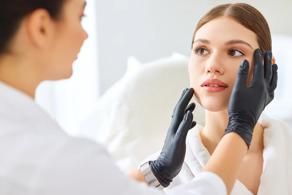 provider checks the patient's facial anatomy before polynucleotide treatment