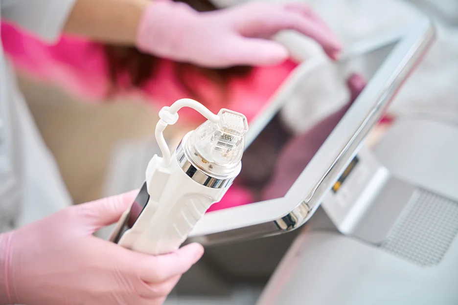 med spa provider prepares laser microneedling machine for pdrn exosome treatment