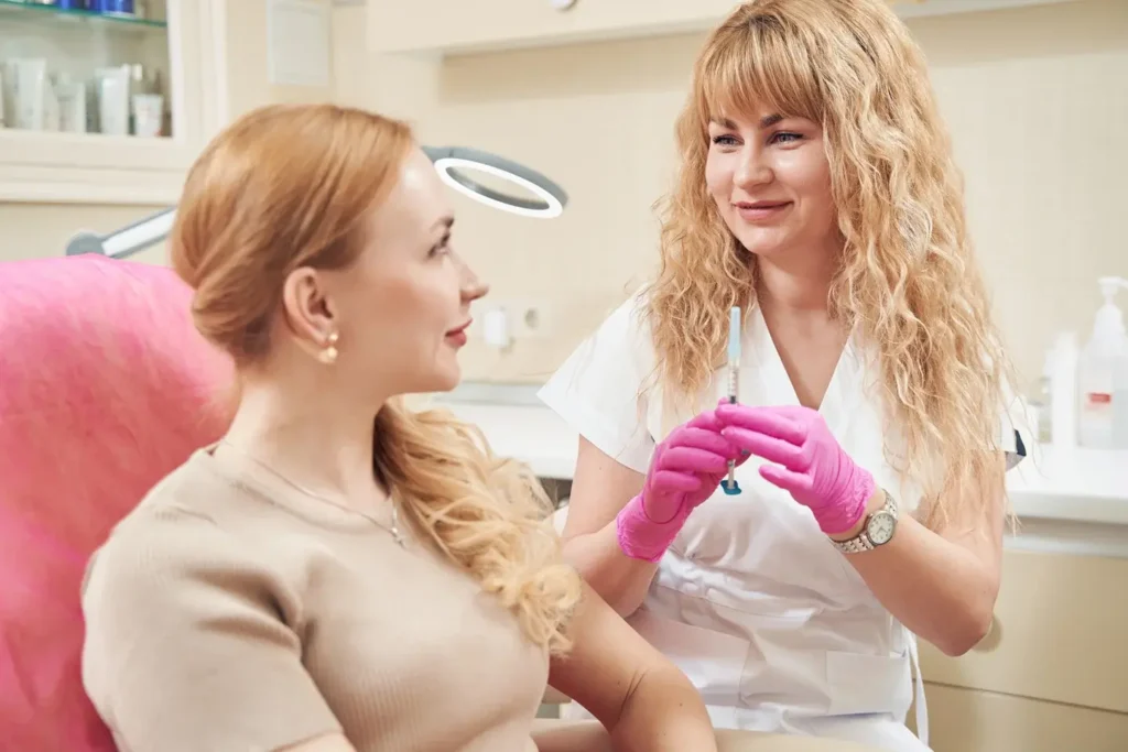 a provider shows her preparation for pdrn injection to her patient