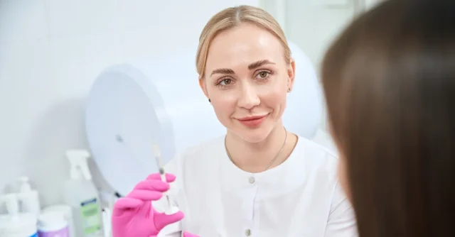 a med spa provider prepares pdrn skin booster injection before procedure